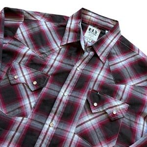 Ely Cattleman Western Pearl Snap Plaid Shirt Mens LT Tall Long Sleeve Rugged Red